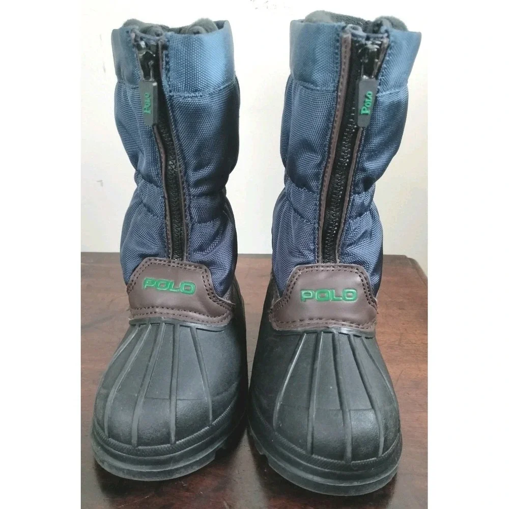 Polo Ralph Lauren Kids Snow Boots Size 9 Navy Blue Rubber Duck Boots Zip Winter